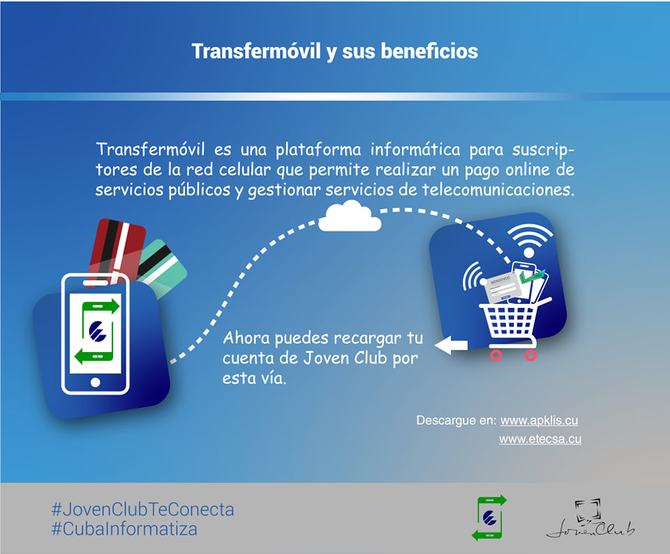 dayadomi69's tweet photo. Nuevas facilidades para la recarga de cuenta de usuario de @JovenClubOfici1
 Descargue la apk #Transfermovil de @ETECSA_Cuba
 en el sitio https://t.co/DbkiKGqOrr https://t.co/XzcKuSqtIf 
#JovenClubTeConecta #Mochila
@JorgeLuisPerd20 @DanaysMMoreno 
 @feria_pla @Mochila16808714 https://t.co/we65wYcVXZ