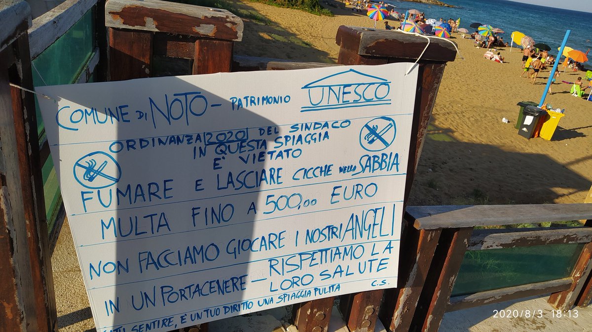 korry53's tweet photo. Non c'è la possono fare. Il sindaco di #Noto fa le ordinanze ma furbescamente non le comunica. Così ci devono pensare i cittadini a tutelarsi contro il #fumo in spiaggia. Non è un #comune per bimbi né per #turisti. Dei #vigili neanche l'ombra. https://t.co/pDC7Y1H722