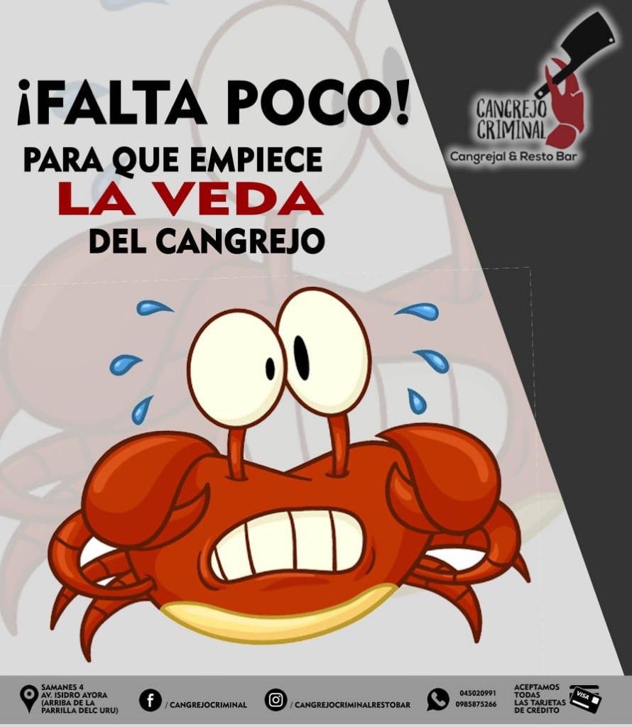 No esperes más 😔🥺😩😭 Ven y disfrútalos antes que empiece la  #VedaDelCangrejo 🚫🦀 🗓 Empieza el 15 de agosto Abrimos hasta las 11pm 🕚  Ven ya 🏃🏻🏃🏻\u200d♀️ Somos #CangrejoCriminal 🦀🔪, image size:890x1024