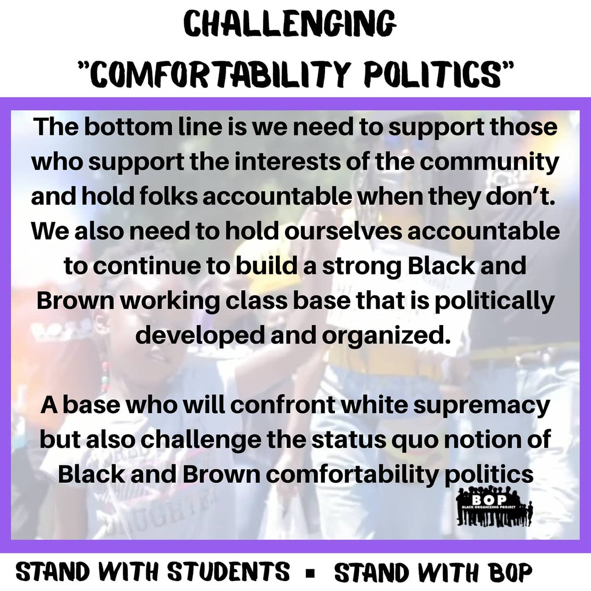 BlackOrgProject's tweet photo. There is no more time for “comfortability politics”, growth requires you to be uncomfortable! We MUST hold "ppl in power" accountable for acting in the best interest of their community/constituents BY ANY MEAN NECESSARY!! #REIMAGINESAFETY #POLICEFREESCHOOLS #STANDWITHBOP https://t.co/ozCpyFJEUj
