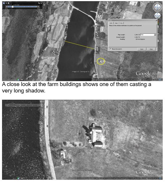 But it DID in 1995 and before. There were previously a bunch of farm buildings there, including a tall silo. This, almost certainly, explains the ‘anomaly’, and backs up this site as the precise location where Mansi took the photo.