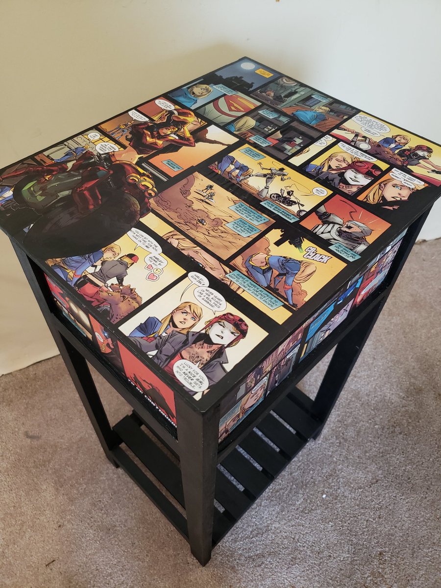 DaybreakCollage's tweet photo. It's taken me over two years to just sit down and collage this table already. 😅
Anyway. 
Finished this table today using Gotham City Garage # 1.
Credits for the original comic are as follows:
Story: Collin Kelly &amp; Jackson Lanzing
Art: Brian Ching
Colors: Kelly Fitzpatrick 
Con. https://t.co/IN65Aq3GAT