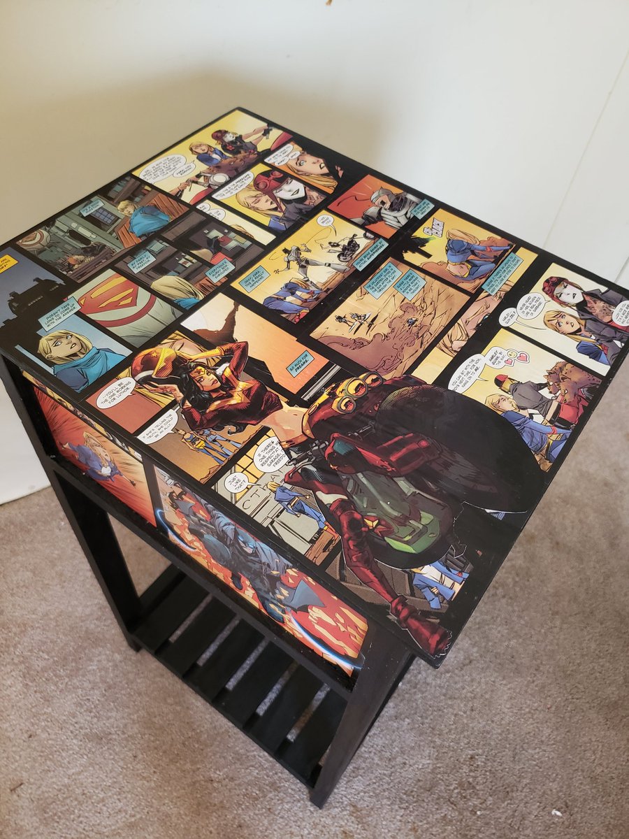 DaybreakCollage's tweet photo. It's taken me over two years to just sit down and collage this table already. 😅
Anyway. 
Finished this table today using Gotham City Garage # 1.
Credits for the original comic are as follows:
Story: Collin Kelly &amp; Jackson Lanzing
Art: Brian Ching
Colors: Kelly Fitzpatrick 
Con. https://t.co/IN65Aq3GAT