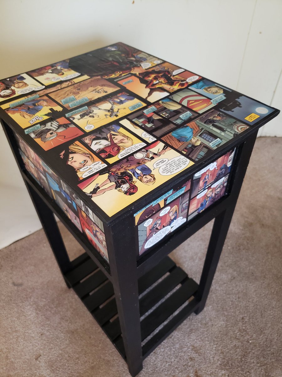 DaybreakCollage's tweet photo. It's taken me over two years to just sit down and collage this table already. 😅
Anyway. 
Finished this table today using Gotham City Garage # 1.
Credits for the original comic are as follows:
Story: Collin Kelly &amp; Jackson Lanzing
Art: Brian Ching
Colors: Kelly Fitzpatrick 
Con. https://t.co/IN65Aq3GAT