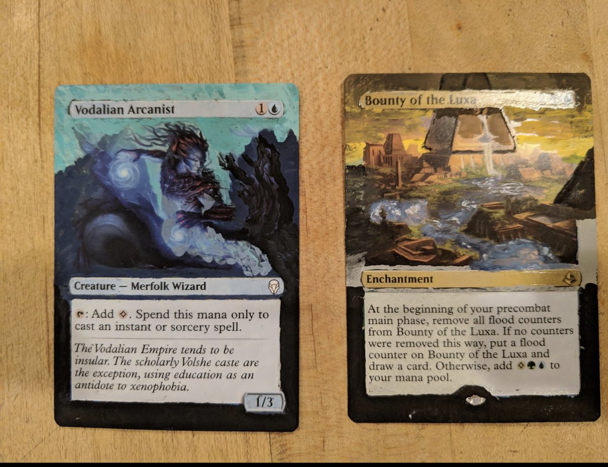 mbguzzi's tweet photo. @CadPopCast Late to the party but trying to get back into the hobby.  Here were my first two, never finished the Luxa. Relied a lot on painting on the card to hide my fudgeyness 😂 https://t.co/G8tXG2It0z