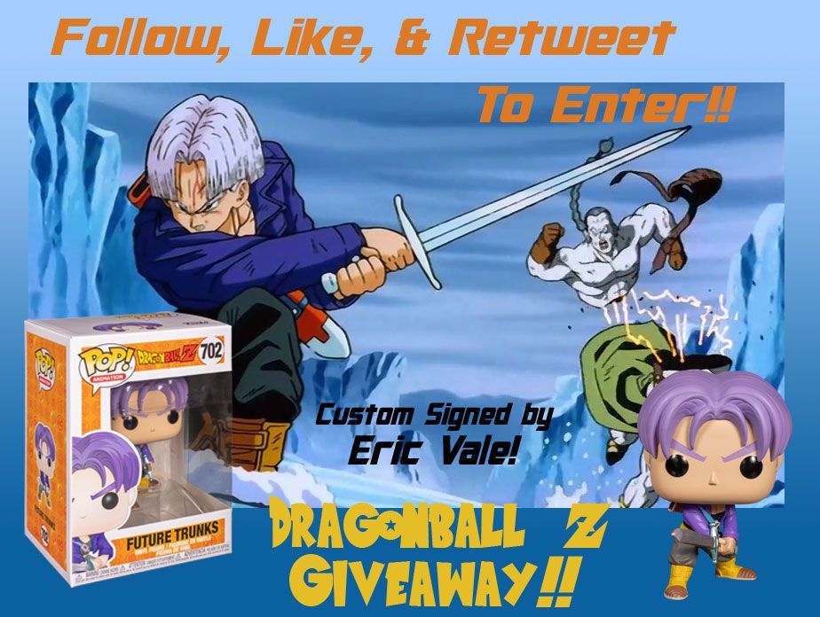 ericvale's tweet photo. #GiveawayAlert! We got with @FRD_Inc to bring you this #DragonballZ contest with a twist! Up for grabs are not 1 but 2 #FutureTrunks #FunkoPop figures SIGNED by me! Winner picked 8/10! All you gotta do is:

1) Follow BOTH me &amp; @FRD_Inc  ✅
2) Like this tweet ✅
3) Retweet it! ✅ https://t.co/EoOXTCfUPc