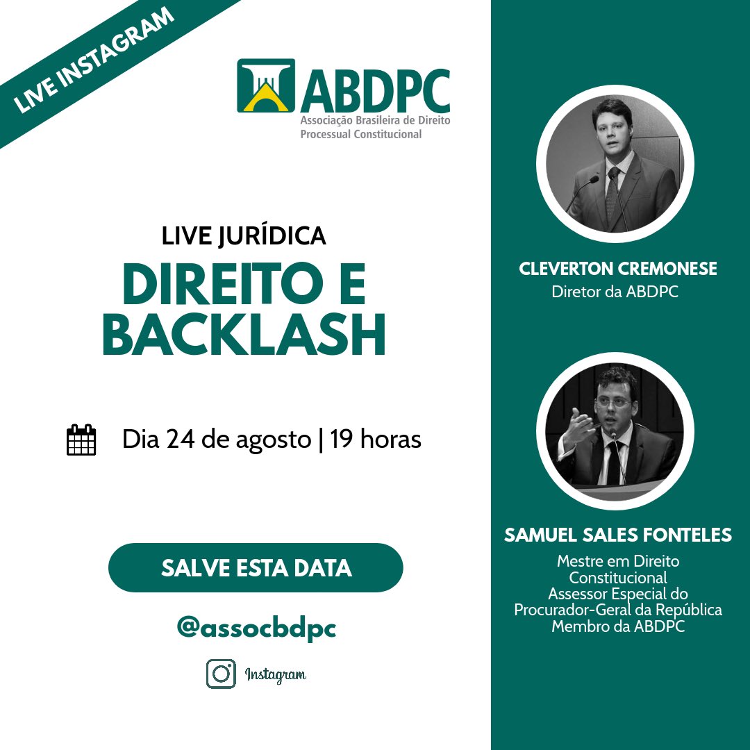 AssociacaoBDPC's tweet photo. Live jurídica. Participe! @Samuel_Fonteles @ClevertonCremon https://t.co/rA84grdiPr