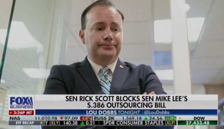 S386Vs's tweet photo. American Hero @SenRickScott blocks @SenMikeLee from outsourcing high paying US jobs. Mike Lee is for China and India like @TheDemocrats - not America. https://t.co/MfDX6l9dl1