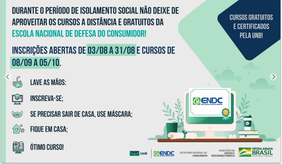 nadilsonneves's tweet image. Cursos gratuitos da Escola Nacional de Defesa do Consumidor - ENDC, para os consumidores que queriam saber de seus direitos e deveres. #ENDC #PROCONPA #SENACON #GOVERNODOPARÁ