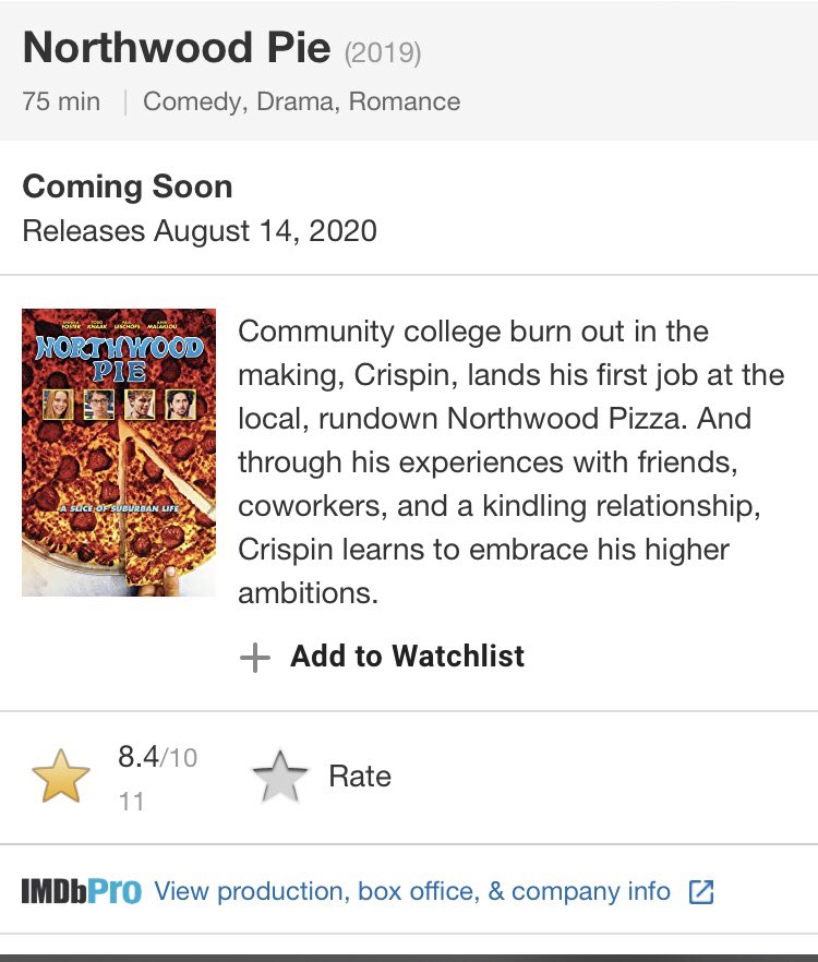 NorthwoodPie's tweet photo. Just one week away from the Release of Northwood Pie!!!!! 🍕

Delivering August 14th to @PrimeVideo @Tubi @GooglePlay and more!!! https://t.co/Q5bBhLrKe7