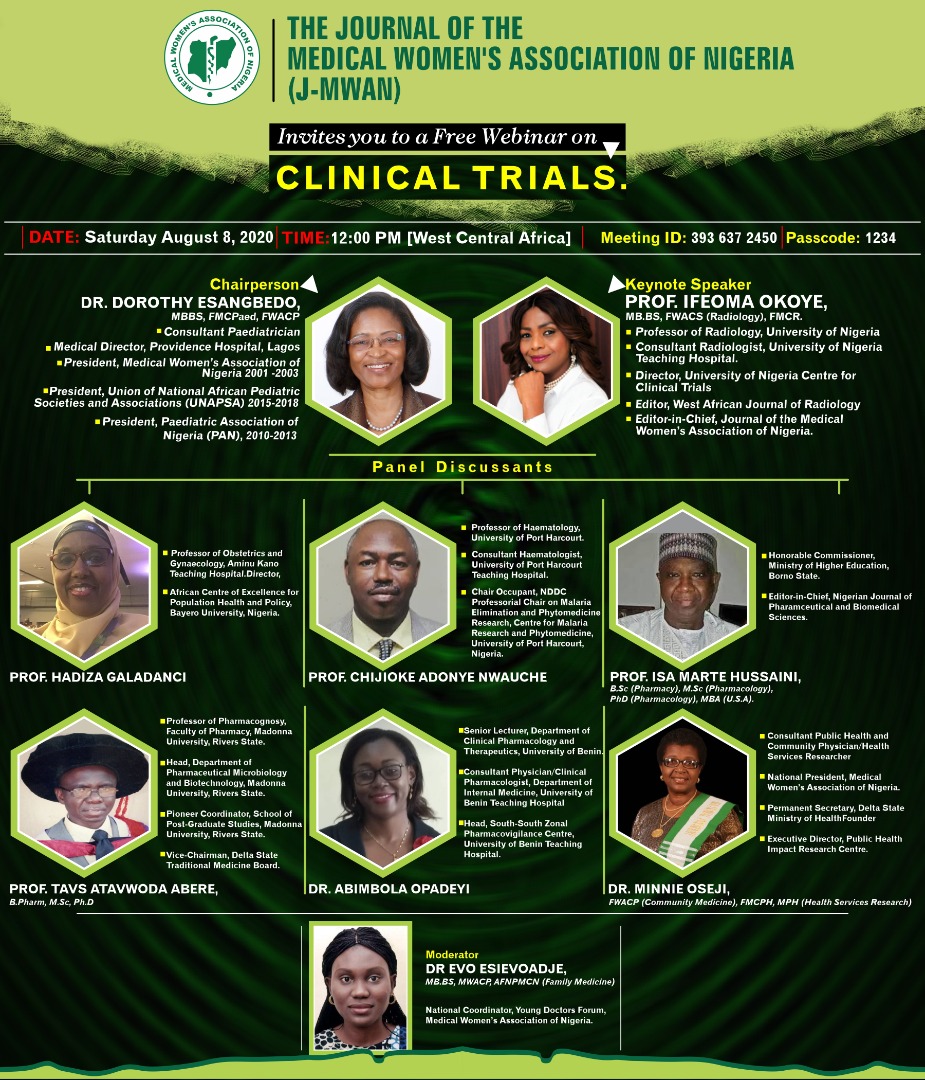 Encouraging clinical trials in Nigeria. 
Join us on Zoom tomorrow by 12noon.
Meeting id and password is in the flier.