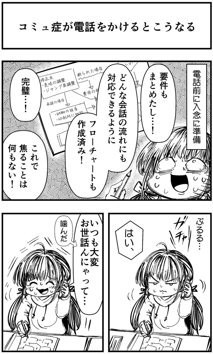 「コミュ症が電話をかけるとこうなる」って漫画を描きました

#コミュ症人間 #四コマ漫画 #漫画 