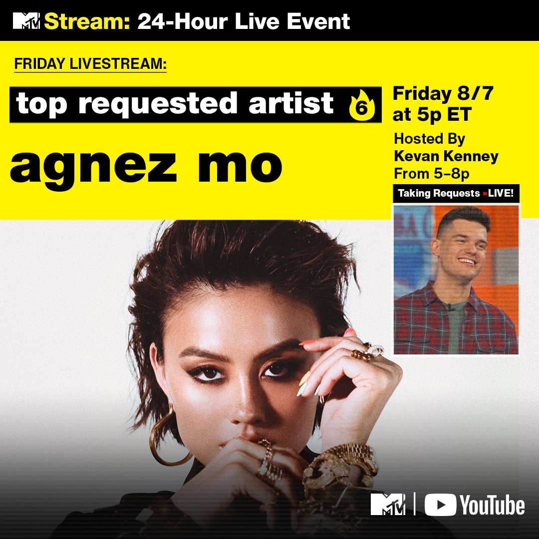 KevanKenney's tweet photo. Congratulations to @agnezmo for her 6th week of being a top requested artist on the @MTV #FridayLivestream.
￼
👉https://t.co/DtGQbSuKnl https://t.co/rVSoU7B7xv