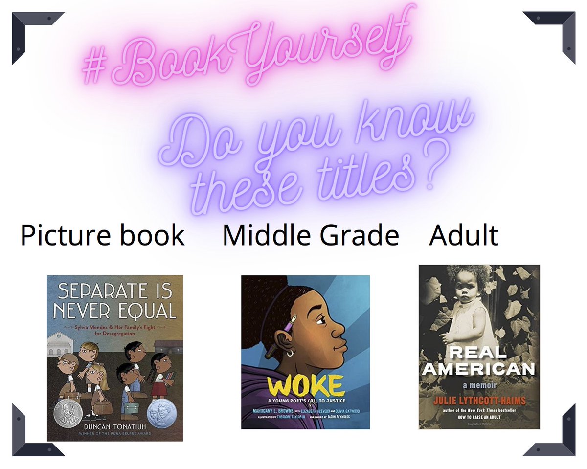 #BookYourself (@bookyourselfnow) on Twitter photo #BookYourself Day 4: Do you recognize any of today's texts? They celebrate authentic voices & embrace diversity & anti-racism. Read, retweet, & celebrate! #ReadOnLeadOn
<a href="/DrKMcGee/">๊งโขโนูญ๐บ๐๐๐ ๐ผ๐๐ถ๐๐ูญโนโข๊ง ๐๐โฎ๏ธ</a>
<a href="/AffinitoLit/">Stephanie Affinito, Ph.D</a> <a href="/duncantonatiuh/">Duncan Tonatiuh</a>
<a href="/MoBrowneSquared/">mahogany l browne Founder of WWOC</a>
<a href="/jlythcotthaims/">Julie Lythcott-Haims</a> #BookYourself Day 4: Do you recognize any of today's texts? They celebrate authentic voices & embrace diversity & anti-racism. Read, retweet, & celebrate! #ReadOnLeadOn
<a href="/DrKMcGee/">๊งโขโนูญ๐บ๐๐๐ ๐ผ๐๐ถ๐๐ูญโนโข๊ง ๐๐โฎ๏ธ</a>
<a href="/AffinitoLit/">Stephanie Affinito, Ph.D</a> <a href="/duncantonatiuh/">Duncan Tonatiuh</a>
<a href="/MoBrowneSquared/">mahogany l browne Founder of WWOC</a>
<a href="/jlythcotthaims/">Julie Lythcott-Haims</a>