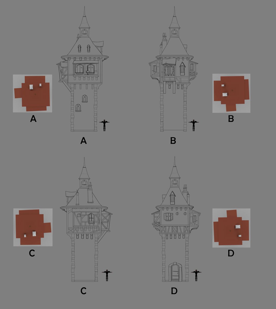 Camelot Village! Cundo Rabaudi blocked out the village layout and the basic shapes of the buildings, but I got to figure out final designs for these guys.  @alisketch painted them all up, but I enjoyed my part of the process