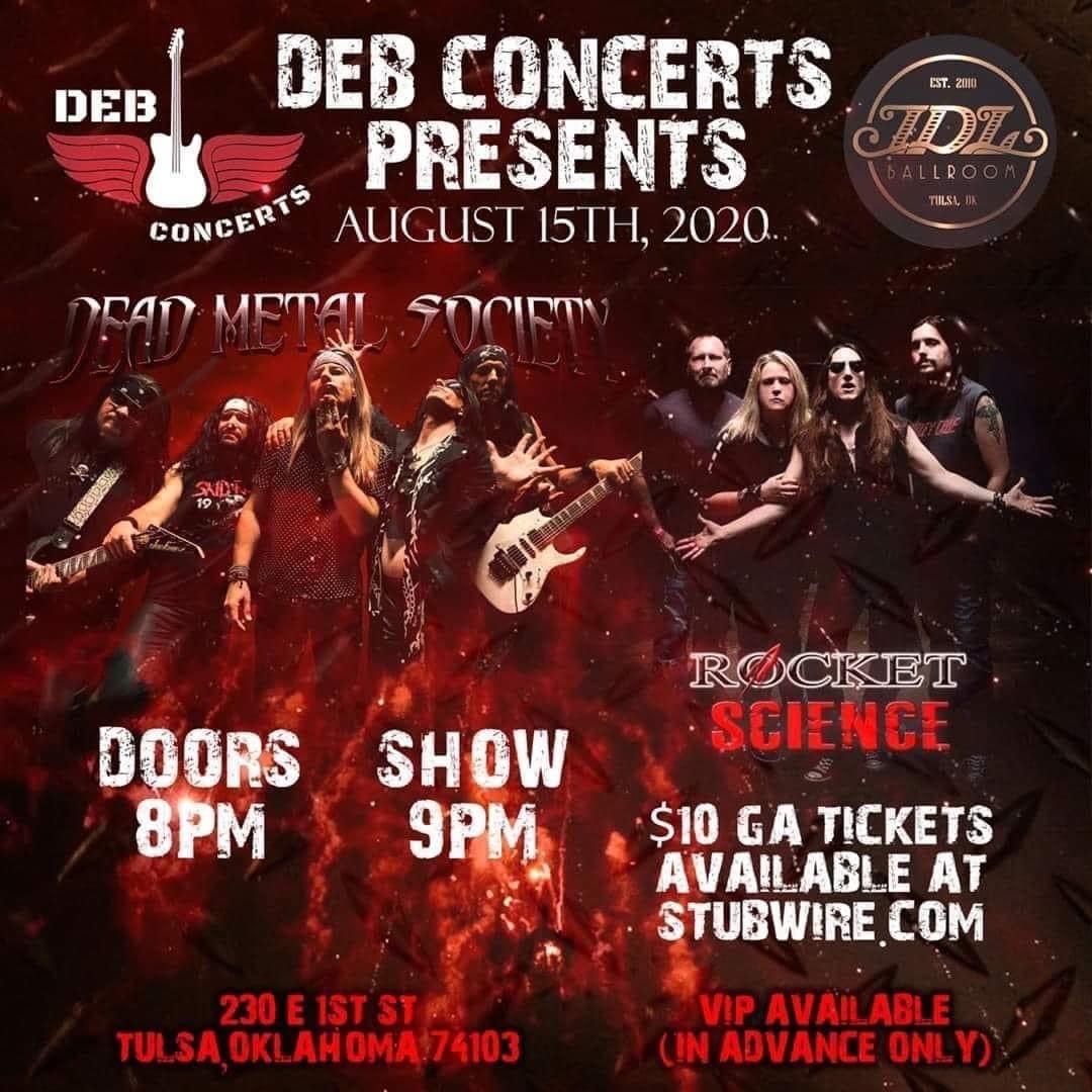 DEBConcerts's tweet photo. Weβre coming back to you LIVE @IDLBallroom on Aug 15th with Dead Metal Society & @RocketScience66 Tag your concert buddies -this is a show you do not want to miss! Letβs rock nβ roll Tulsa!
β’
β’
β’
#tulsa #tulsamusic #tulsaok #livemusic #idlballroom #debconcerts https://t.co/WjhrtV47CT
