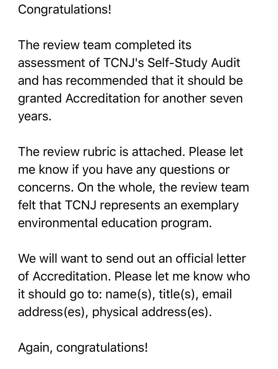 EnvSusTCNJ's tweet photo. #TCNJ officially has the first #environmentaleducation program accredited by @TheNAAEE in NJ! We are thrilled to continue the #climatechangeeducation goals set forth by @FirstLadyNJ. @TCNJSchoolofEd @louammentorp https://t.co/h5ltA0zdz4