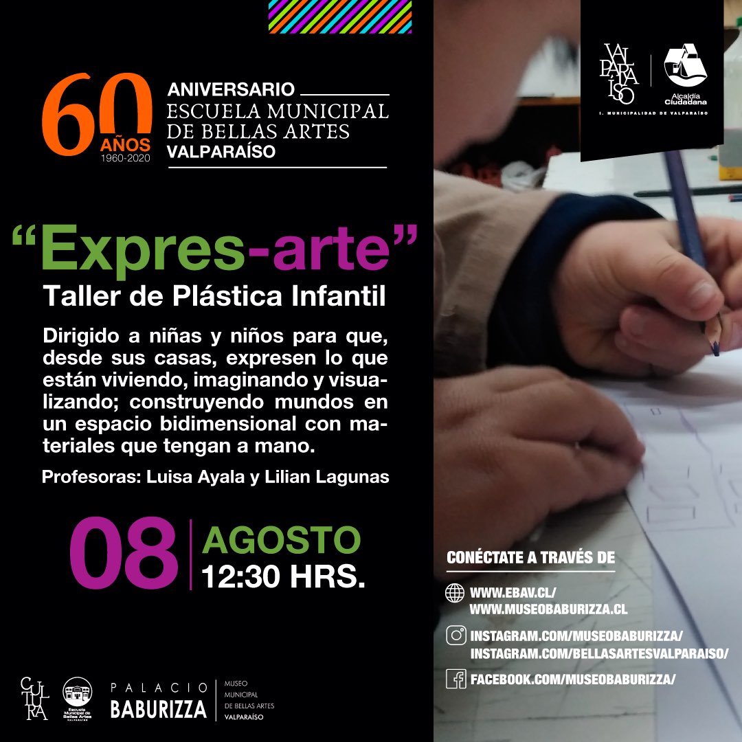 #AniversarioEBAV ✨🎨 Este sábado, a las 12.30 hrs, las profesoras de la Escuela de Bellas Artes de #Valparaíso, nos preparan este entretenido taller para divertirse creando #encasa💚
🌈 ¡Te esperamos! 🦖 

🔗Conéctate vía bellasartesvalparaiso o en @museobaburizza en Facebook