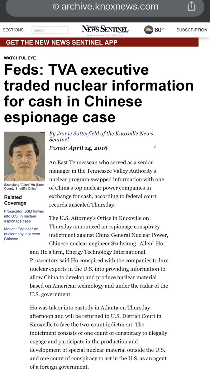 Trump Fires Board Members of Gov-Owned Tennessee Valley Authority Over Outsourcing of US Jobs. And yes it leads to CHINA...Feds: TVA executive traded nuclear information for cash in Chinese espionage case 2016.  https://archive.knoxnews.com/news/crime-courts/man-charged-in-nuclear-espionage-conspiracy-involving-tva-30783d11-8c2b-7112-e053-0100007f760b-375747751.html/?gnt-mobile