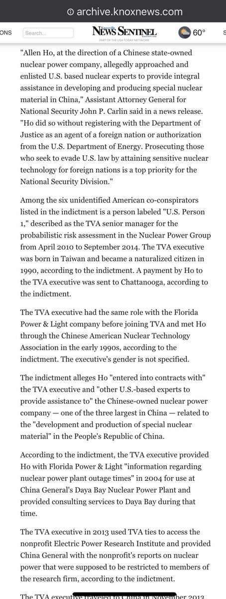 Trump Fires Board Members of Gov-Owned Tennessee Valley Authority Over Outsourcing of US Jobs. And yes it leads to CHINA...Feds: TVA executive traded nuclear information for cash in Chinese espionage case 2016.  https://archive.knoxnews.com/news/crime-courts/man-charged-in-nuclear-espionage-conspiracy-involving-tva-30783d11-8c2b-7112-e053-0100007f760b-375747751.html/?gnt-mobile