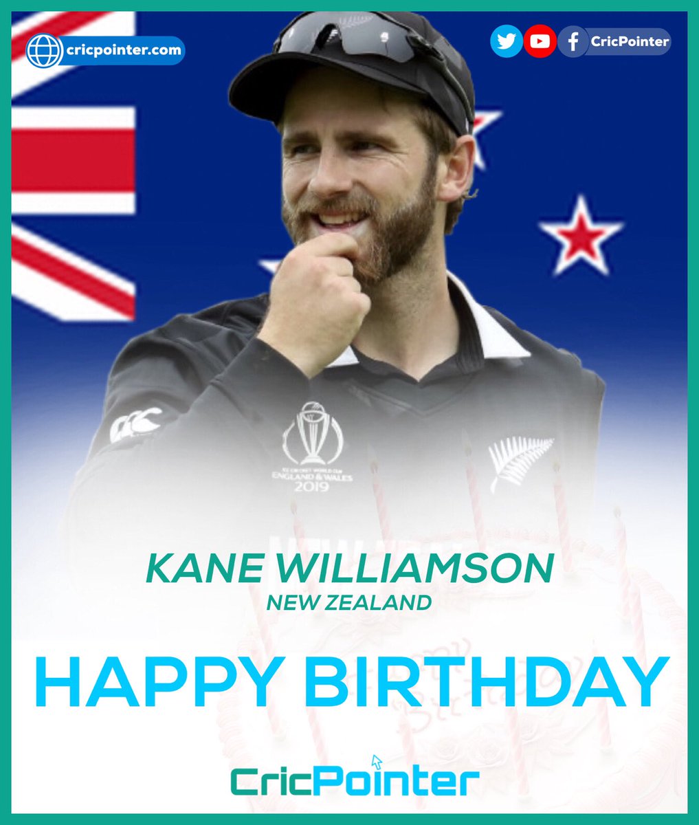 CricPointer's tweet photo. A happy birthday to the @BLACKCAPS captain Kane Williamson 🎂🥳 https://t.co/87T69JiQdt