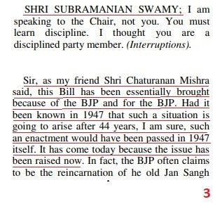 Chameleon Swamy Not only Supported this regressive bill but brought amendment to Clause 5 in Rajya Sabha, which excluded Ram Janam Bhoomi. He wanted RJB to be included in the bill.Today he and his supporters shamelessly taking Credit of Ram Mandir.