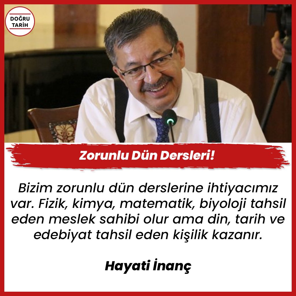 Bizim zorunlu dün derslerine ihtiyacımız var. Fizik, kimya, matematik, biyoloji tahsil eden meslek sahibi olur ama din, tarih ve edebiyat tahsil eden kişilik kazanır. <a href="/hayatiinanc/">hayatiinanc</a>