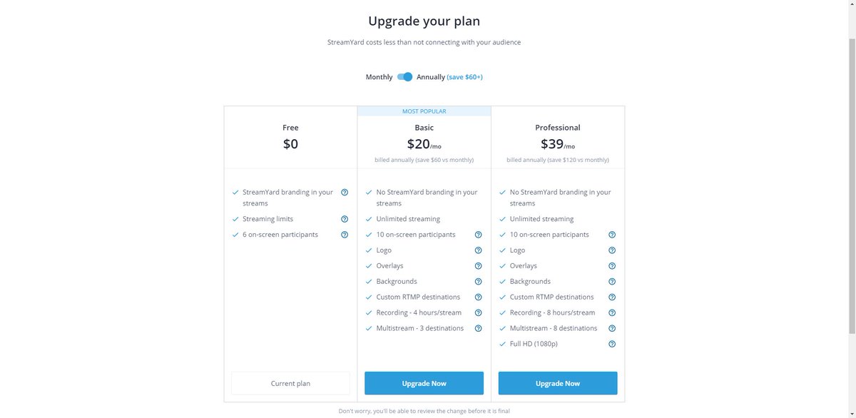 TakamiChie's tweet image. ちゅーかStreamYard地味に色々有料プランで出来ることが増えてますね。
プロプランならフルHD配信もできるようになったのか・・・ #decode夏まつり