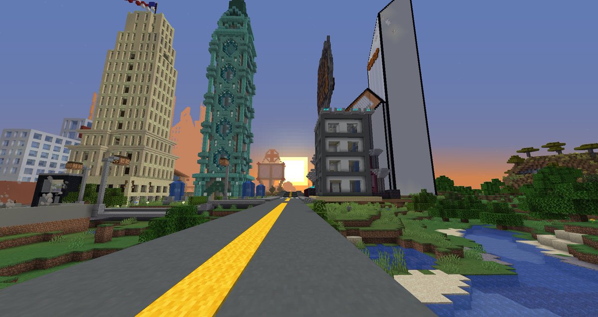 TheCraftboxMC's tweet photo. What's your favorite thing to do in Minecraft? Let us know!

Personally, building the entire day then watching the blocky sunset is the best thing ever.  

This picture was taken shortly after the completion of the guardian shop. Beautiful picture 😍 https://t.co/Kz5S9FZEaU