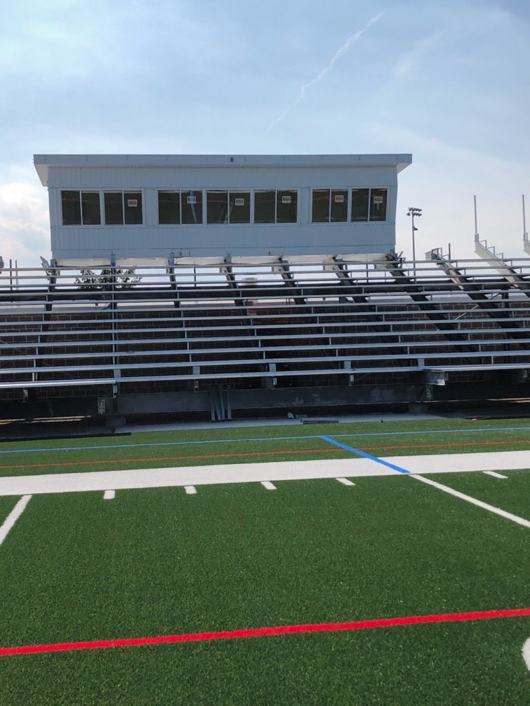 DePaulPrepAD's tweet photo. Press box placed atop the bleachers! Stadium is really coming together!  #CantWait to play on the @DePaulPrep Field of #OneDreamAllIn

#HereComesDePaul https://t.co/6aVyMyZUDD