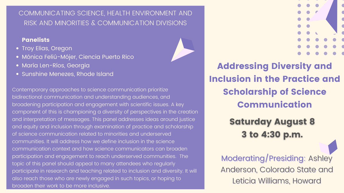 MAC AEJMC (@macaejmc) on Twitter photo Our panel with <a href="/AEJMC_ComSHER/">AEJMC_ComSHER</a> "Addressing Diversity and Inclusion in the Practice and Scholarship of Science Communication" starts 3pm with @troyelias <a href="/moefeliu/">Dra. Mónica Feliú Mójer</a>
@mlenrios @SunshineMenezes moderated by <a href="/DrLetiWilliams/">Leticia Williams</a> and <a href="/a_a_anderson/">Ashley Anderson</a> Our panel with <a href="/AEJMC_ComSHER/">AEJMC_ComSHER</a> "Addressing Diversity and Inclusion in the Practice and Scholarship of Science Communication" starts 3pm with @troyelias <a href="/moefeliu/">Dra. Mónica Feliú Mójer</a>
@mlenrios @SunshineMenezes moderated by <a href="/DrLetiWilliams/">Leticia Williams</a> and <a href="/a_a_anderson/">Ashley Anderson</a>