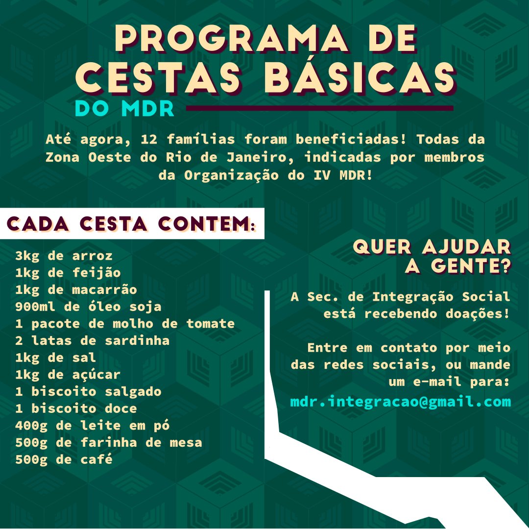 mdrealengo's tweet photo. Até agora, foram 12 famílias, sendo todas da Zona Oeste do Rio de Janeiro, que receberam a cesta básica! https://t.co/Kz9H0Ioqw4