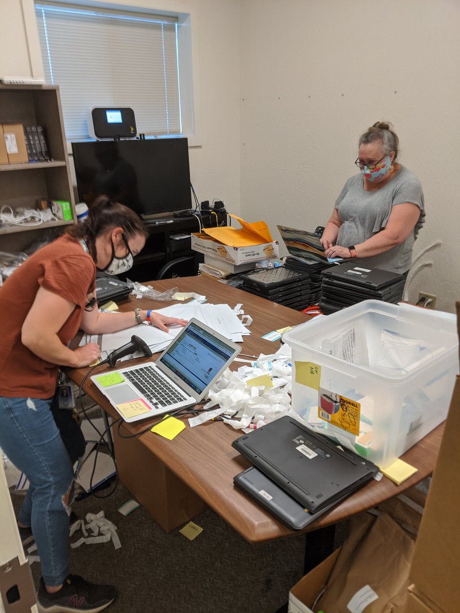 Tech dept packing student devices for next week distribution! #fridaynightfun