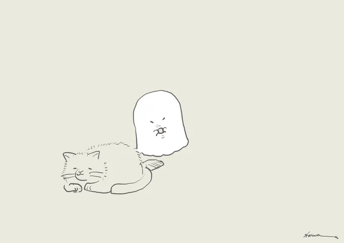 まるめてみるおばけ Ghost tries to round it. 