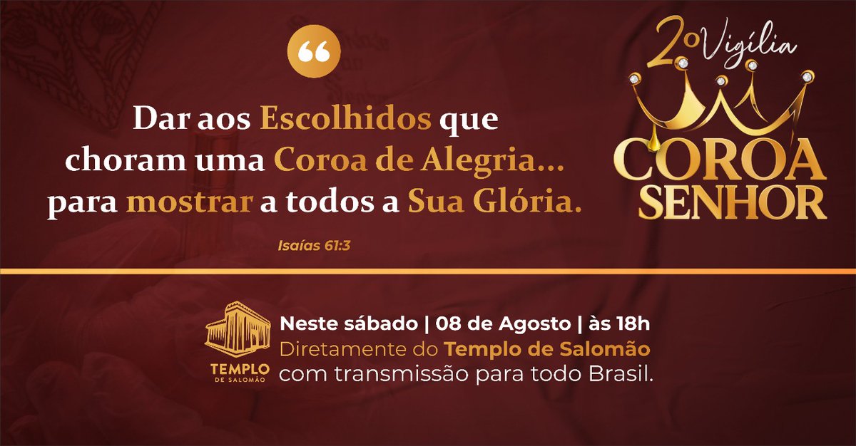 raynaraSfju1's tweet photo. O Senhor Jesus suportou a coroa de espinhos 
para que hoje tivéssemos a coroa da 
salvação: o Espírito Santo. #VigiliaDaCoroa 
#ObreirosPI @ObreirosIURD @UniversalPiaui https://t.co/CkJXN4qaNp