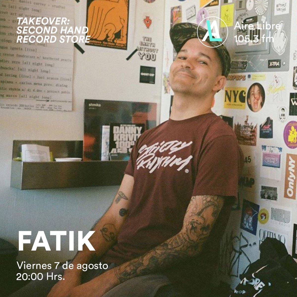 airelibre_fm's tweet photo. #TakeOverAL #SecondHandRecords presenta: #Fatik. Escúchenlo este viernes  en punto de las 20:00 hrs a través del 105.3FM #LaRadioDeLaCDMX. https://t.co/FNpLoJQYjv