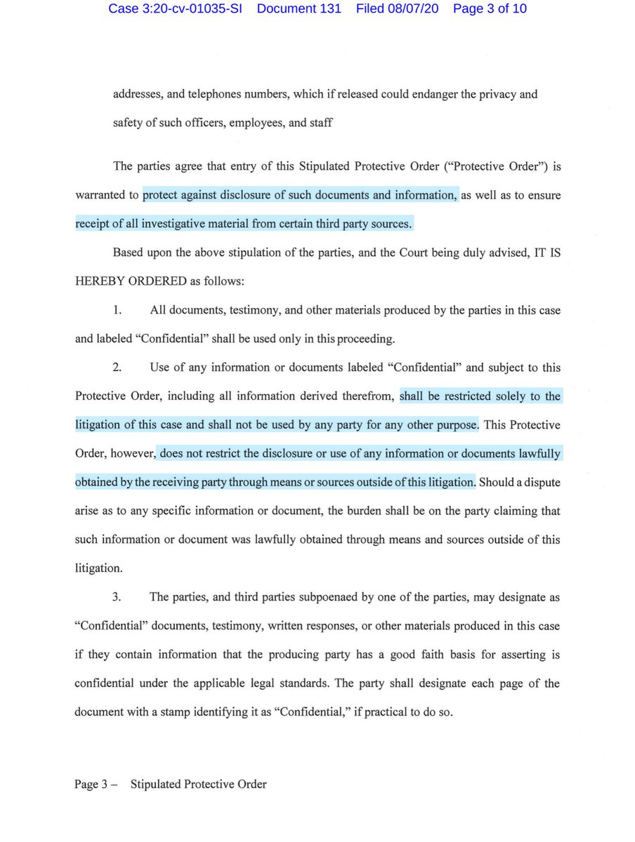 Proposed & Stipulated Protective Order;Fed Rule of Civil Procedure 26(c)<—protective orders:“...discovery is sought may move for a protective order in the court where the action is pending..”FWIW Page 2 sub paragraphs b) & c) gives me a bit of pause https://ecf.ord.uscourts.gov/doc1/15107635031?caseid=153126