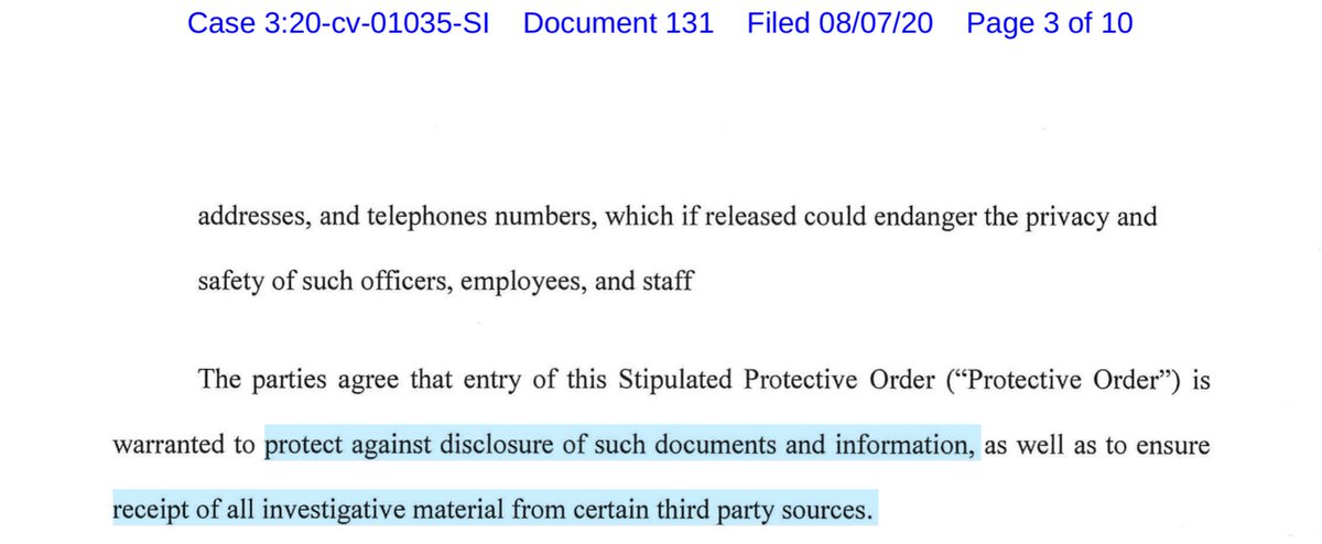 Laying down a placeholderMy guess is that’s the AI & tracking of personal cell location services. and it’s rather ambiguous“protect against disclosure of such documents and information, as well as to ensure receipt of all investigative material from certain third party sources”