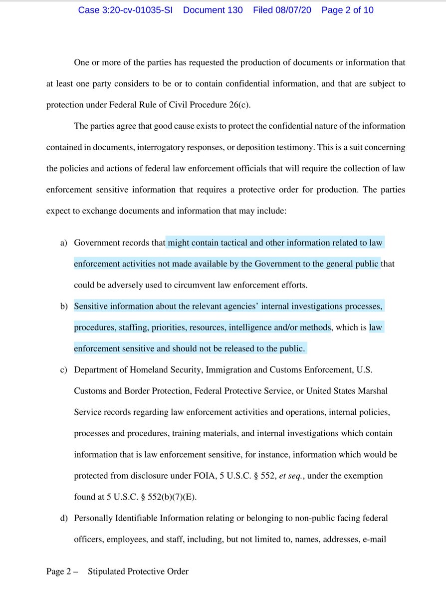 Apologies I did the Stipulated Protective Order (SPO) out of sequence. Remember in late July IndexMedia filed an “amended Complaint” to include Federal Defendants.City of Portland PD’s SPO (Doc # 130) https://ecf.ord.uscourts.gov/doc1/15107635031?caseid=153126It’s largely reiterative https://drive.google.com/file/d/1kn-1RuomArxf1L9V9pTZsAwep0l9WhsV/view?usp=drivesdk