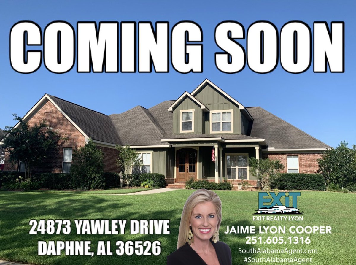 JaimeLyonCooper's tweet photo. COMING SOON: 24873 Yawley Dr, #Daphne, AL 36526! Located in #Waterford, this custom home features 4🛌3.5🛀 +fenced yard 📲251.605.1316 @JaimeLyonCooper #Realtor #SouthAlabamaAgent #EasternShoreSpecialist #EXITRealtyLyon #RealEstate #ListWithJaime #BaldwinCounty #BaldwinRealtor https://t.co/aXjpS8aEdv