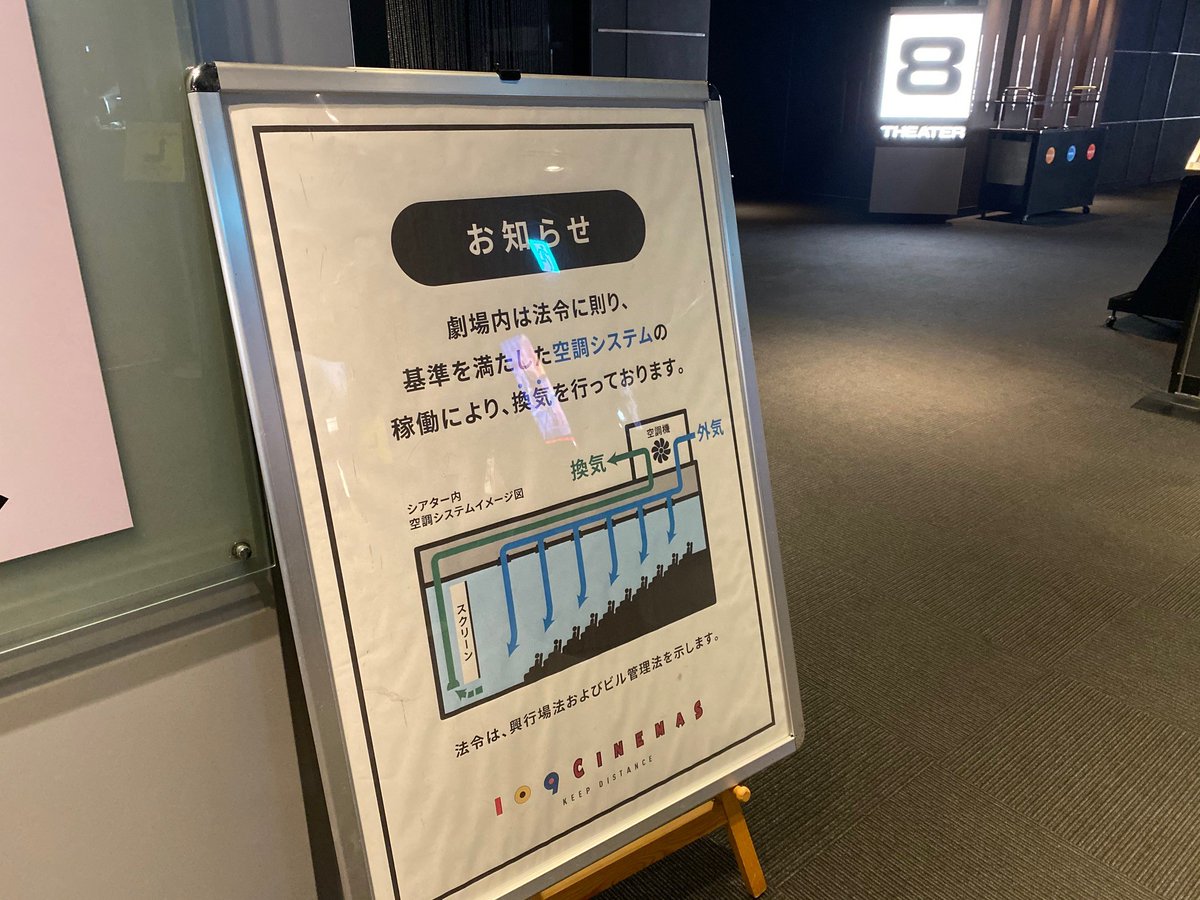 109シネマズ木場 映画館の空気って安全 換気はちゃんとされてるの そんなお客様の不安を払拭するため 109シネマズでは換気のイメージをイラスト化したポスターを掲出したり 空気の流れを 可視化 する換気実証実験 の様子を上映したりしてい 109シネマズ木場 映画館の空気って安全 換気はちゃんとされてるの そんなお客様の不安を払拭するため 109シネマズでは換気のイメージをイラスト化したポスターを掲出したり 空気の流れを 可視化 する換気実証実験 の様子を上映したりしてい