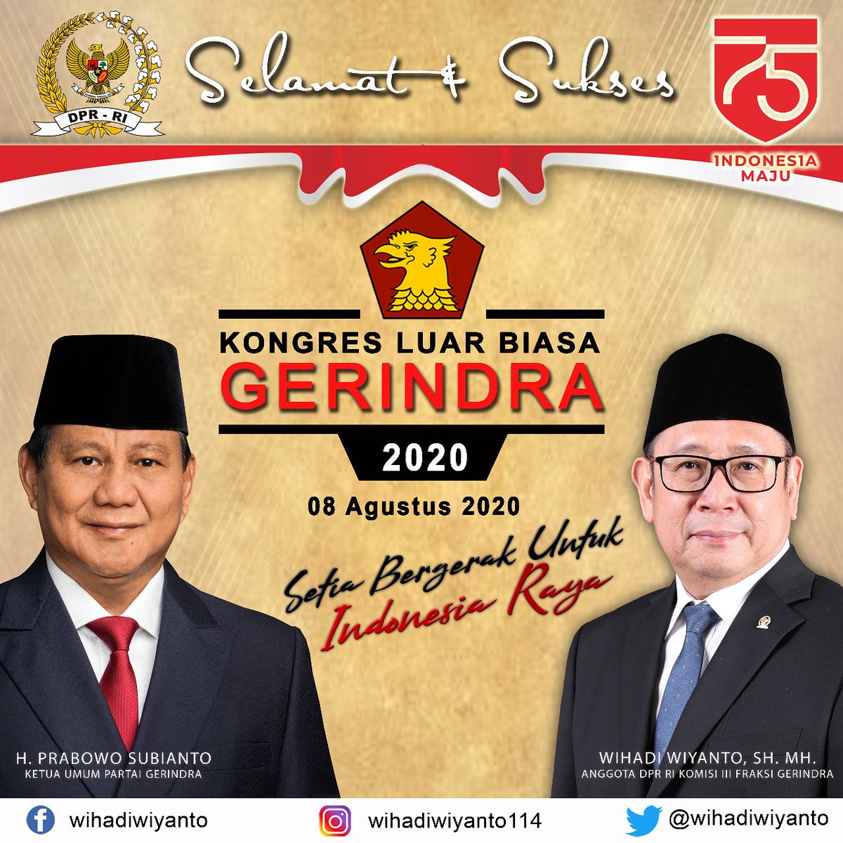 Selamat &amp; Sukses untuk Kongres Luar Biasa Partai Gerindra (Gerakan Indonesia Raya) 8 Agustus 2020.

"Padamu Negeri Kami Mengabdi"

Setia Bergerak Untuk Indonesia Raya!

<a href="/Gerindra/">Partai Gerindra</a> <a href="/prabowo/">Prabowo Subianto</a> @Don_dasco <a href="/habiburokhman/">HabiburokhmanJktTimur</a> <a href="/andre_rosiade/">Andre Rosiade</a>
