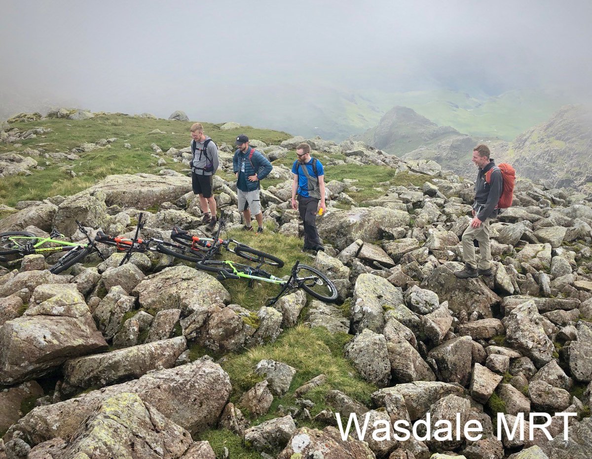BBC_Cumbria's tweet photo. 6 mountain bikes have now been recovered from Broad Crag after being abandoned this week by a family who'd hired them from a shop in Windermere. 
Shop owner had advised them to stay off the high fells because of bad weather. 
Family spent "uncomfortable night" on the mountain. https://t.co/2Aq25jTTzd