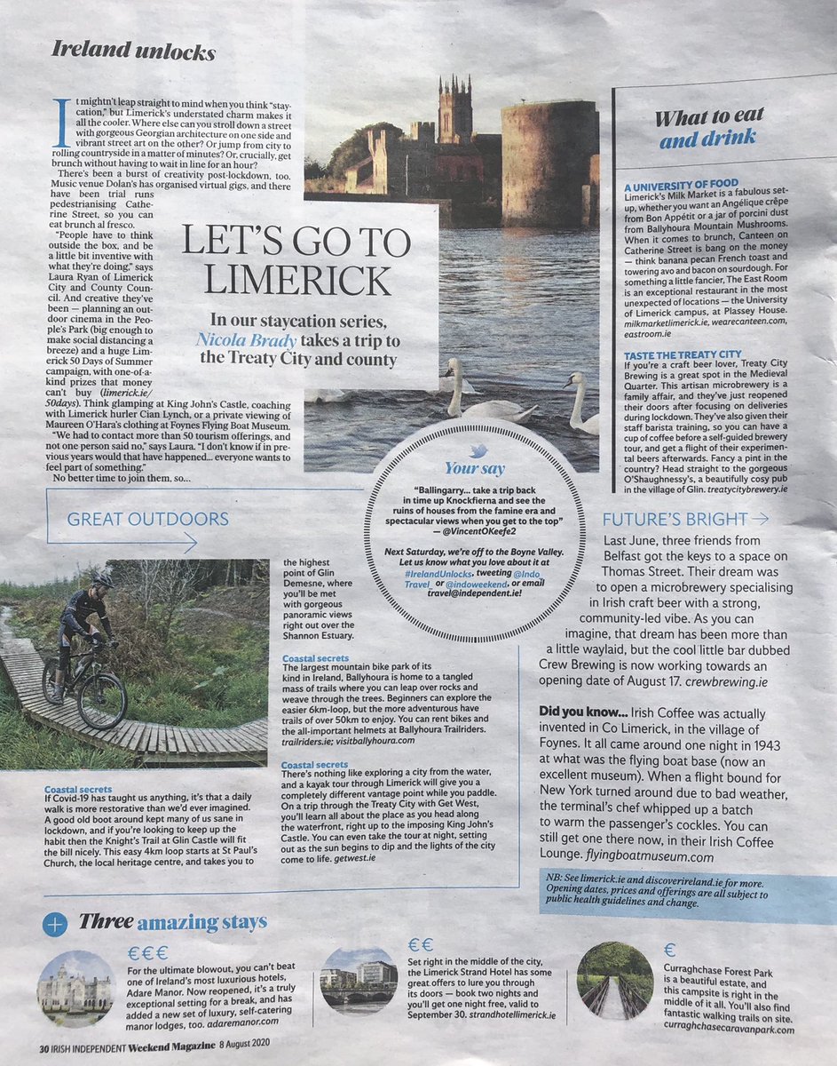 Limerick_ie's tweet photo. ‘Limerick’s understated charm makes it all the cooler’ - thanks @Nicola_Brady @Indo_Travel_ @IndoWeekend #IrelandUnlocks #Limerick50Days #Staycation2020 #MakeABreakForIt #LinerickEdgeEmbrace https://t.co/Bu43XdBBIU