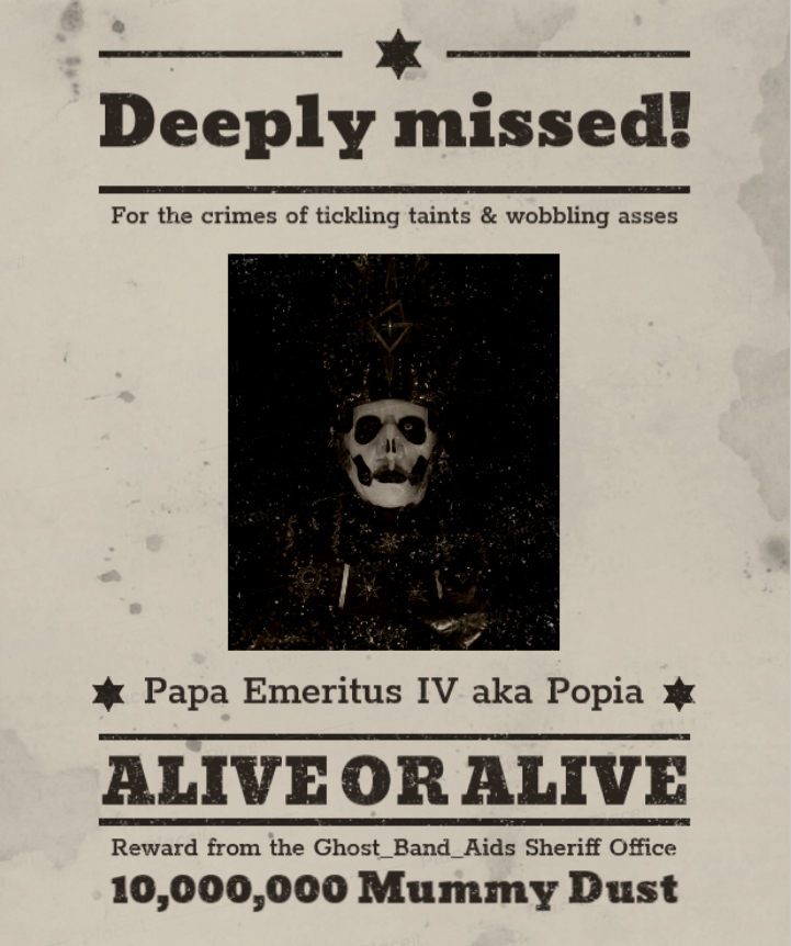Ghost_Band_Aids's tweet photo. ⚠️Caution! ⚠️

We are grateful for any valuable information that will help us to catch the requested person.

#thebandghost #cardinalcopia #papaemeritusIV 

[ Sorry, not sorry. I'm soooo bored 😂] https://t.co/9sZiZtGzgt