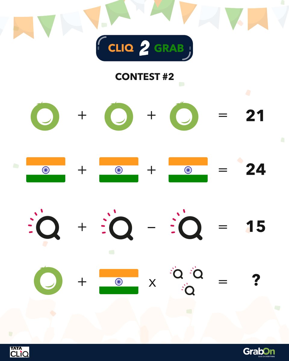 Contest #2 is here!
Who doesn't like an 'easy' maths puzzle?😆
Solve the puzzle and comment your answers below and 2 winners will get Rs. 1500 vouchers each from Tata Cliq.
How to enter:
👉 Like this post.
👉 Follow @grabonindia and @tatacliq
👉 Comment your answer
#Contest https://t.co/vdISCQz1gY