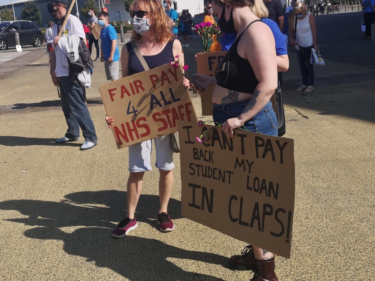 At the  #NHSPay15 protest in  #Cardiff. Large socially distanced crowd