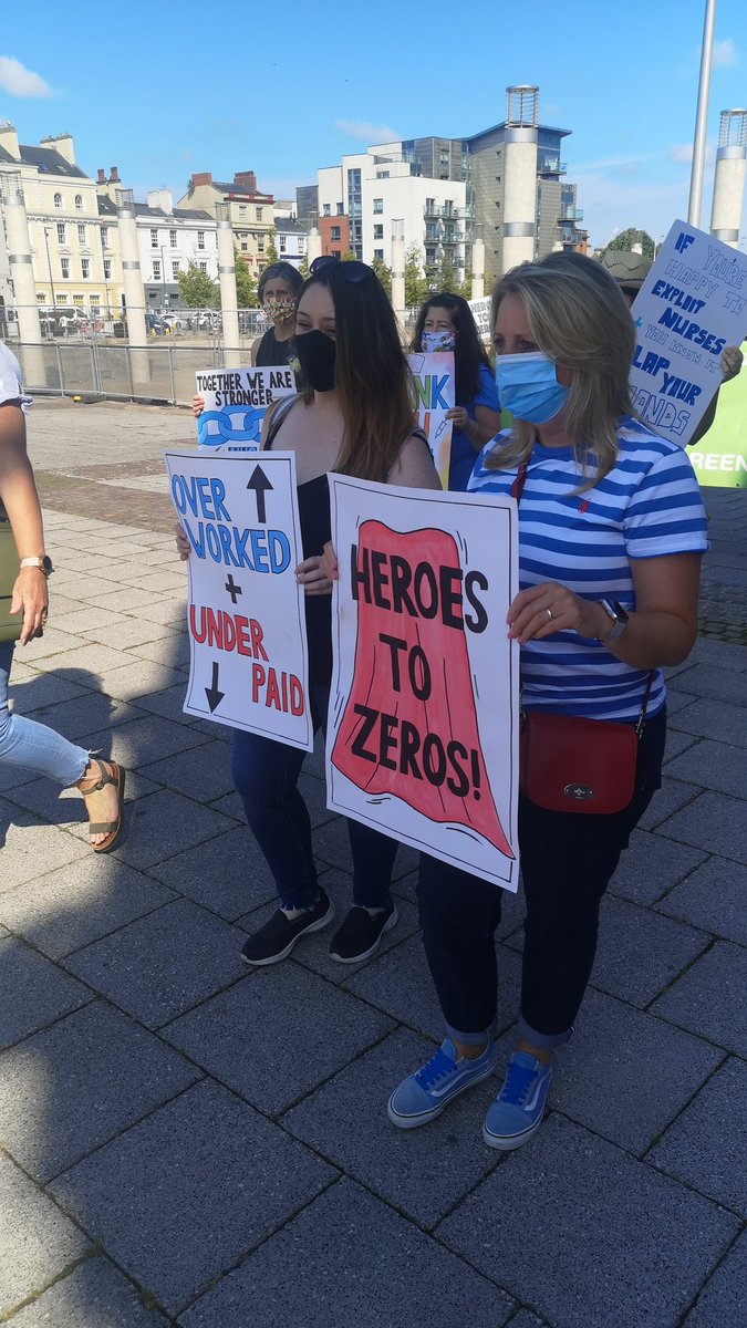 I'd guess approx 400 people joined the start of the  #NHSPay15 protest in Cardiff Bay &ndash; bei  Cardiff Bay