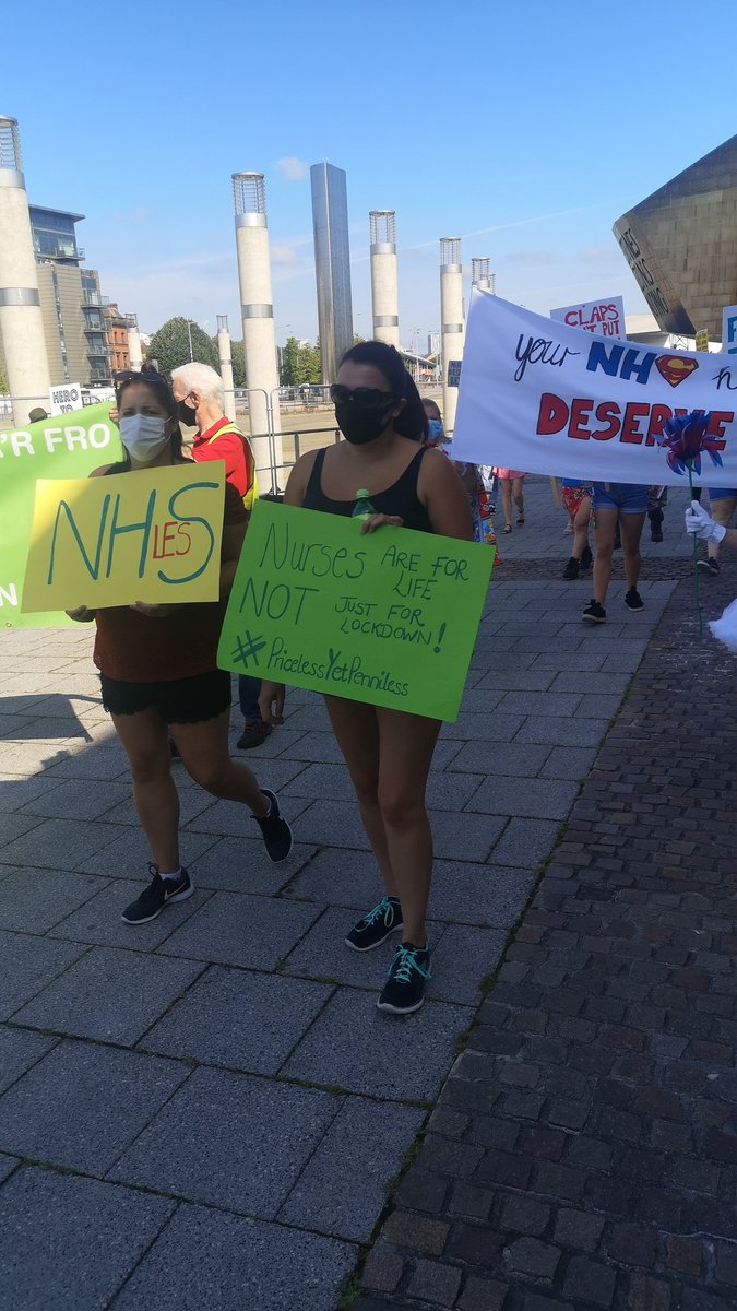 I'd guess approx 400 people joined the start of the  #NHSPay15 protest in Cardiff Bay &ndash; bei  Cardiff Bay