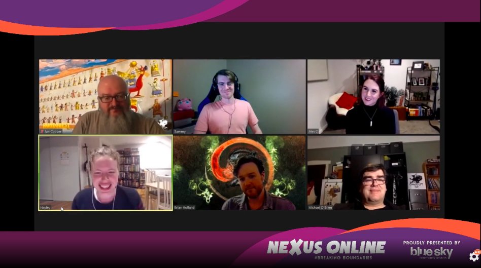 Chaosium_Inc's tweet photo. "Done with the Dungeon?" panel at #NexusCon. Opening audiences' horizons to the myriad other #RPG opportunities out there beyond D&amp;D (which is still awesome😇).

With @Chaosium_Inc's MOB &amp; @ian_h_cooper, @BWHolland from @PdxInteractive, @alexcaton, and Hayley G from @storybrewers https://t.co/BkLaNmJ2Eu